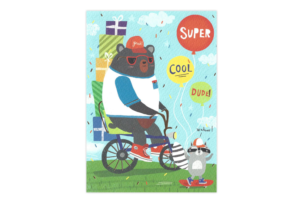 Cool Bear on a Bicycle Birthday Card