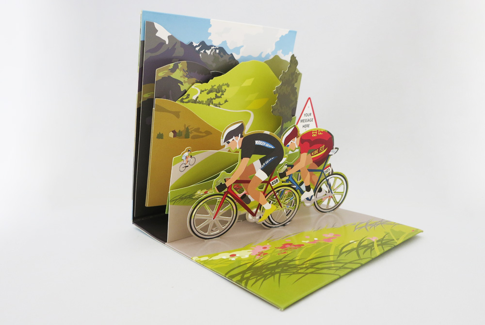 Double Racing Cyclists Pop Up Greeting Card