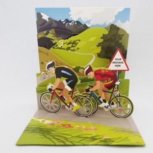 Double Racing Cyclists Pop Up Greeting Card