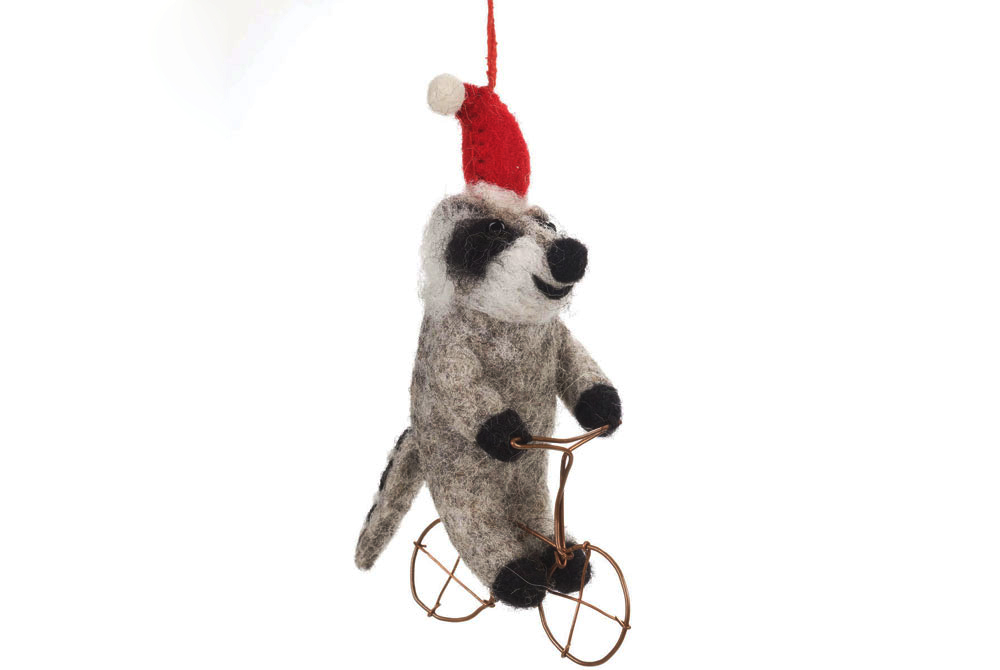 Raccoon on a Bicycle Christmas Tree Decoration