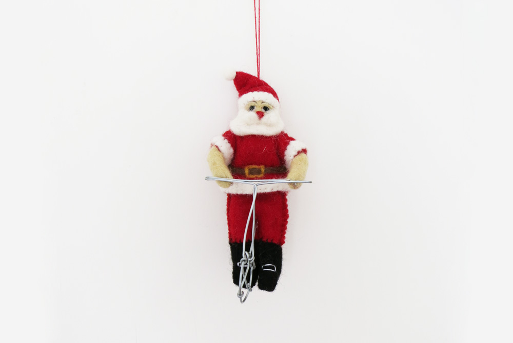 Felt Santa on a Bicycle Christmas Tree Decoration