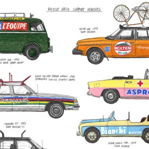 Race Support Vehicles Cycling Print by David Sparshott