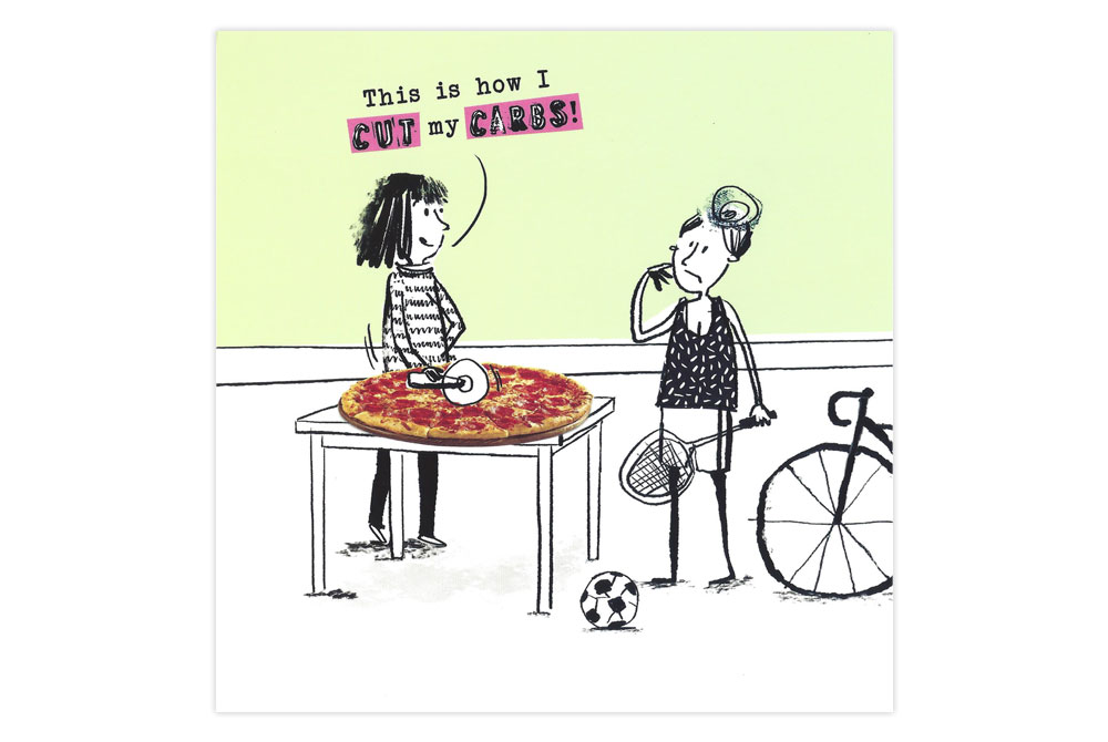 Carb Cutting Pizza Bicycle Greeting Card