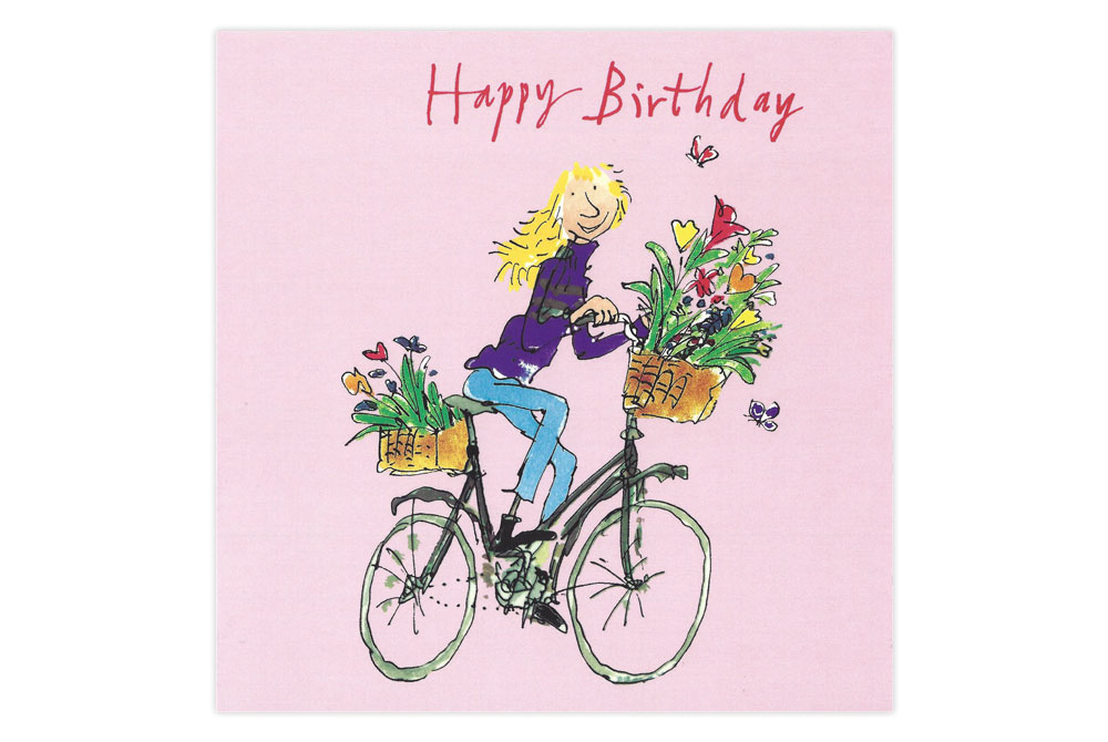 Quentin Blake Flowers Bicycle Birthday Card