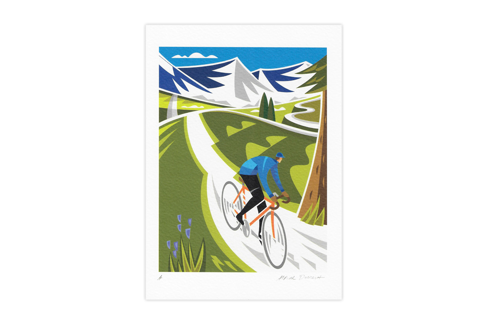 Alpine Descent Colour Bicycle Greeting Card by Andrew Pavitt