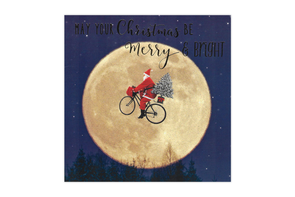 Moon Santa Bicycle Christmas Card