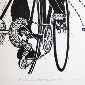 A bloke’s bike’s brake block broke Cycling Print by Alan Burton