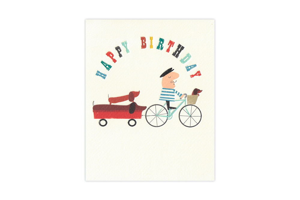 Sausage Dog Bicycle Birthday Card