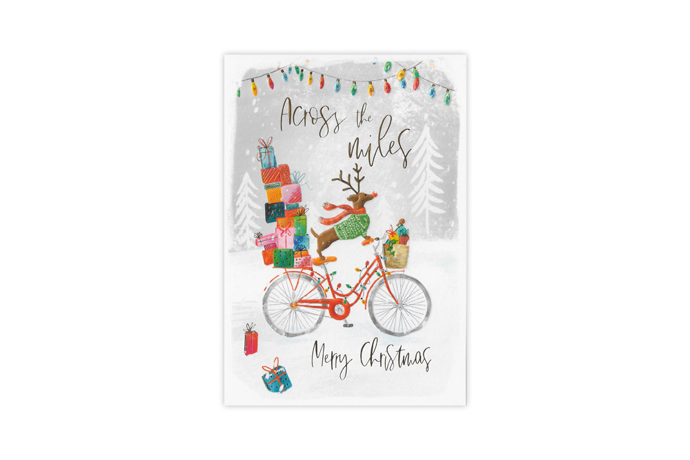 Dachshund Across the Miles Bicycle Christmas Card