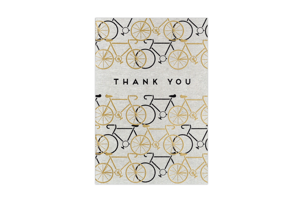 Gold and Black Racing Bicycle Thank You Card Set