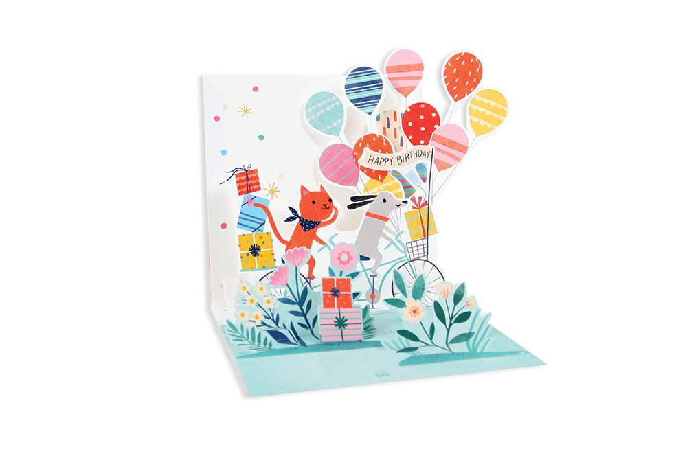 Cat and Dog Tandem Pop Up Birthday Card