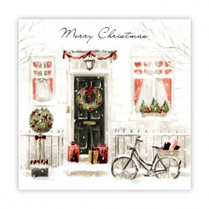 5 x Christmas Town House Bicycle Charity Christmas Cards