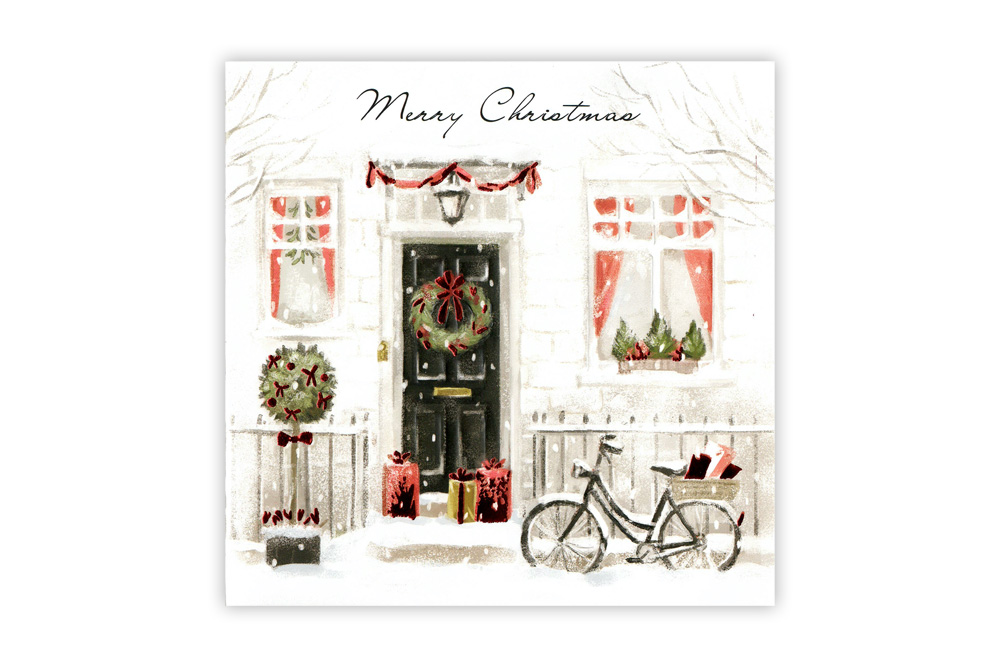 5 x Christmas Town House Bicycle Charity Christmas Cards