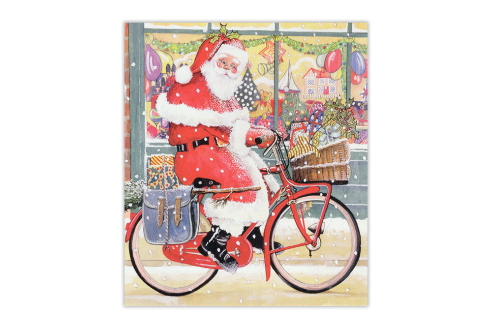 5 x Santa on a Bicycle Charity Christmas Cards