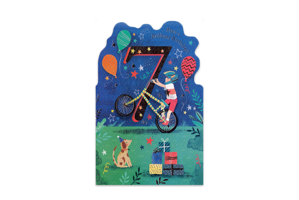 Seven Boys Bicycle Birthday Card