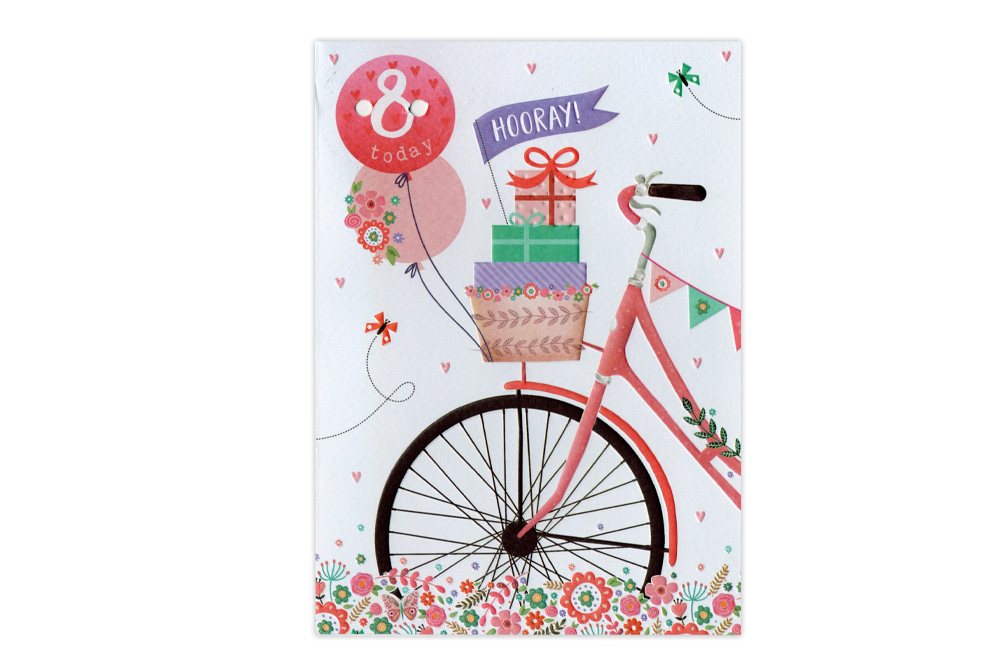 Eight Girls Bicycle Birthday Card