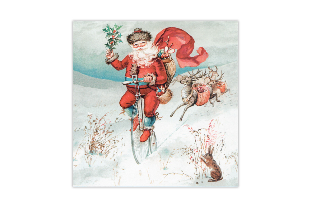 Santa Claus on a Penny Farthing Christmas Cards x 8