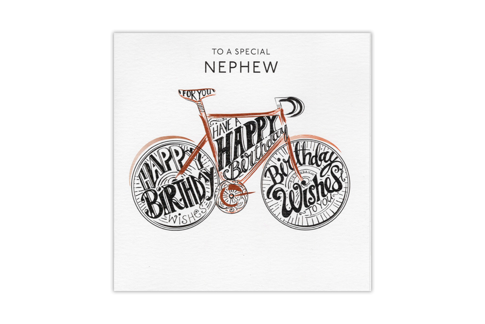 Nephew Racing Bicycle Text Birthday Card