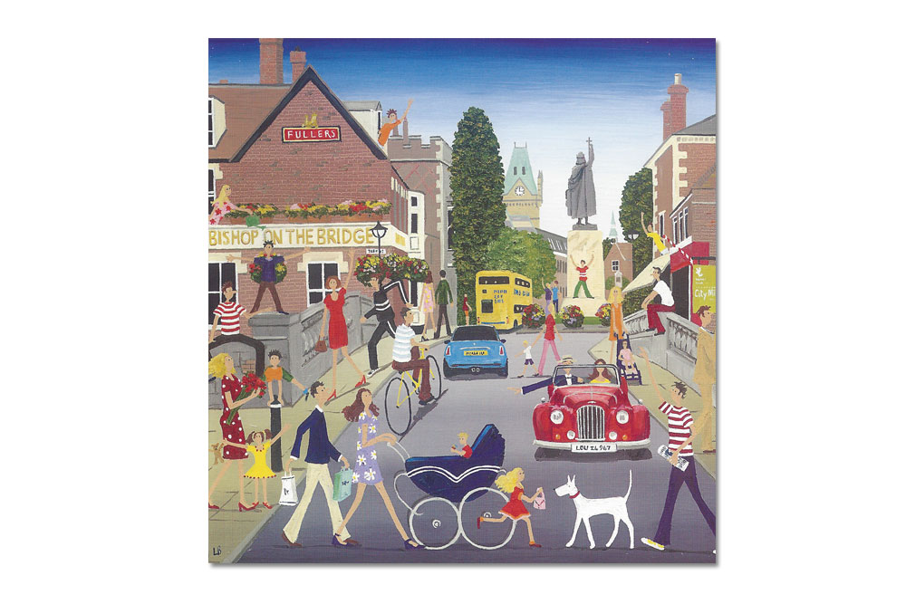 Bishop on the Bridge, Winchester Bicycle Greeting Card