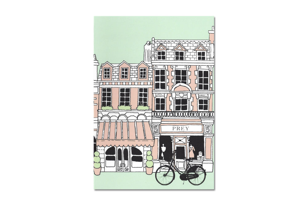 Buildings Bike Pink Bicycle Greeting Card