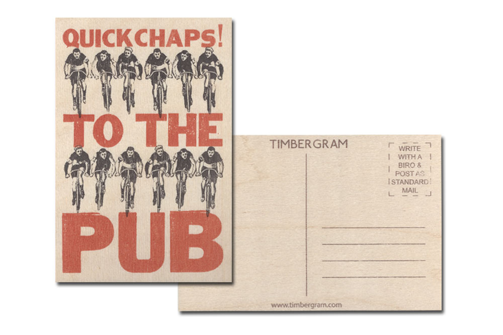 Quick Chaps to the Pub Bicycle Timbergram Card